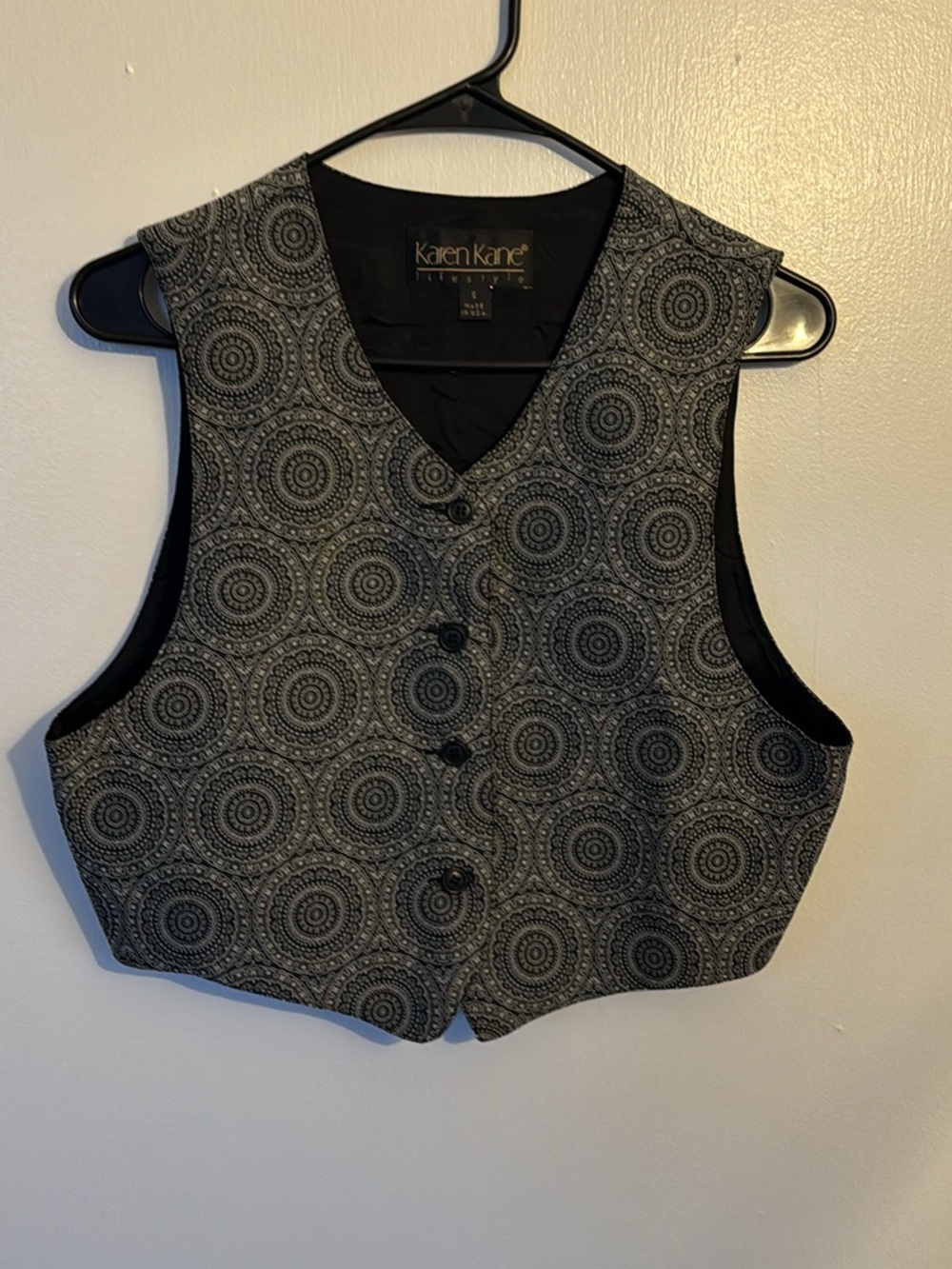 Vintage Karen Kane Black & Gray Medallion Pattern Vest